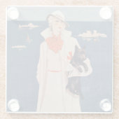 ヴィンテージレディかわいらしー保持スコティ犬バイ海 ガラスコースター (裏面)