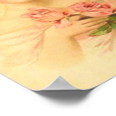 ヴィンテージレディとピンクのバラが復元されたアート ポスター (角)