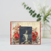 ヴィンテージレディと赤バラ葉書 ポストカード (スタンド正面)