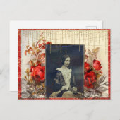 ヴィンテージレディと赤バラ葉書 ポストカード (正面/裏面)