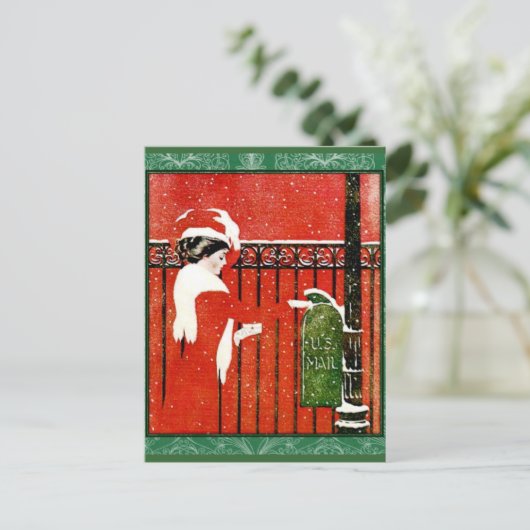 ヴィンテージレディはクリスマスカードを郵送 ポストカード (スタンド正面)