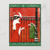 ヴィンテージレディはクリスマスカードを郵送 ポストカード (正面)