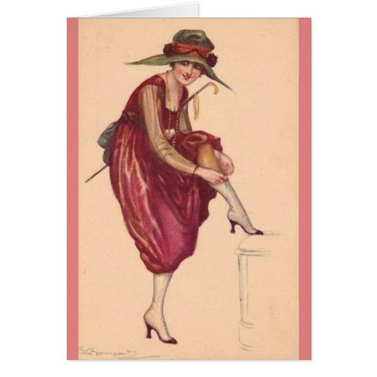 ヴィンテージレディはストッキングを調整し (正面)