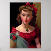 ヴィンテージレディインレッドドレスバラレトロ ポスター (正面)