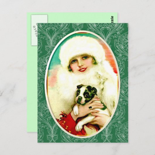 ヴィンテージレディウィズボストンテリア ポストカード (正面/裏面)