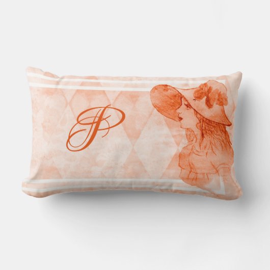 ヴィンテージレディエレガントビクトリアンモノグラム ランバークッション (正面)