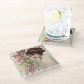 ヴィンテージレディエレガントピンクフローラ ガラスコースター (アングル)