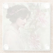 ヴィンテージレディエレガントピンクフローラ ガラスコースター (裏面)