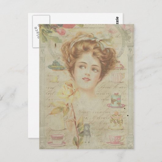 ヴィンテージレディエレガント中国フレームシャビーコラージュ ポストカード (正面/裏面)