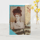 ヴィンテージレディタークフェザーコラージュ誕生日 カード (黄色い花)