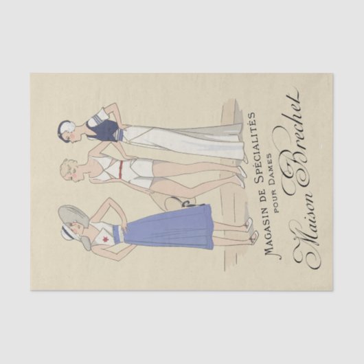 ヴィンテージレディフランスのオンビーチデコページタイポグラフィ 薄葉紙 (正面)