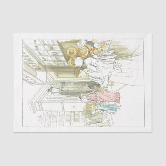 ヴィンテージレディフランスのデコページ通りベーカリー組織 薄葉紙 (正面)