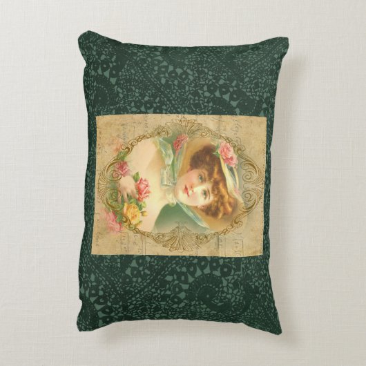 ヴィンテージレディフローラハットグリーンフェイククロシェ アクセントクッション (裏面(縦))