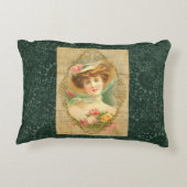 ヴィンテージレディフローラハットグリーンフェイククロシェ アクセントクッション (裏面)