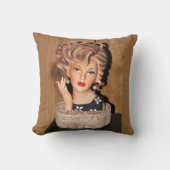 ヴィンテージレディヘッド花瓶の大きなコルク栓髪の手アップ クッション (正面)