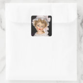 ヴィンテージレディヘッド花瓶ピンクのラッフルボンネット スクエアシール (バッグ)