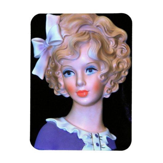 ヴィンテージレディヘッド花瓶ピンクのラッフルボンネット マグネット (縦)