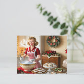 ヴィンテージレディベーキングクリスマスCookie シーズンポストカード (スタンド正面)