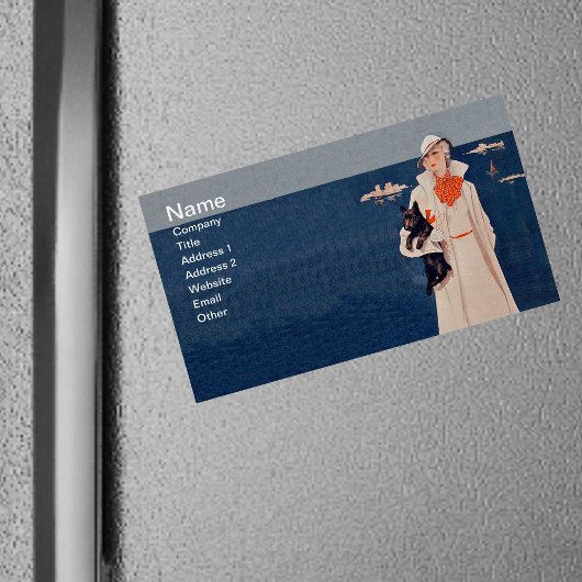 ヴィンテージレディホワイトスーツスコティテリアドッグ海 マグネット名刺