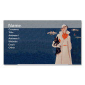 ヴィンテージレディホワイトスーツスコティテリアドッグ海 マグネット名刺 (正面)