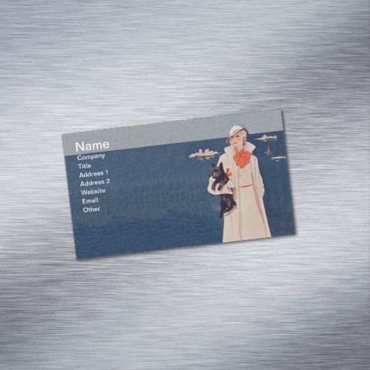 ヴィンテージレディホワイトスーツスコティテリアドッグ海 マグネット名刺 (インサイチュ)