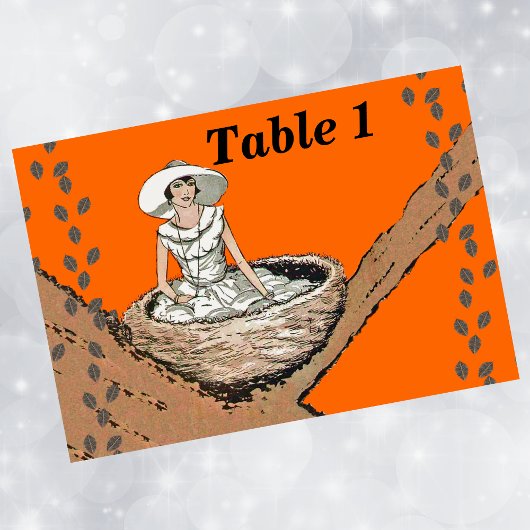 ヴィンテージレディホワイトドレスバードネスト葉 テーブルナンバー