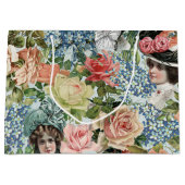 ヴィンテージレディレトロ植物花パターン ラージペーパーバッグ (正面)