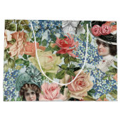 ヴィンテージレディレトロ植物花パターン ラージペーパーバッグ (裏面)