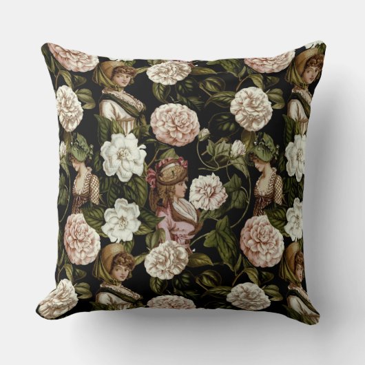 ヴィンテージレディレトロ植物花花柄 クッション (正面)