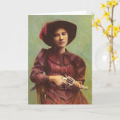 ヴィンテージレディーアウトローグリーティングカード カード (黄色い花)