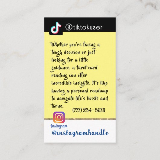 ヴィンテージレディーイエロータロット名刺 名刺 (裏面)