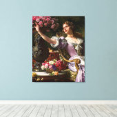 ヴィンテージレディーインピンク薄紫ドレス&レッドローズ キャンバスプリント (インサイチュ (ウッドフロア))