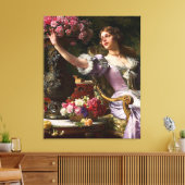 ヴィンテージレディーインピンク薄紫ドレス&レッドローズ キャンバスプリント (インサイチュ (リビング))