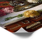 ヴィンテージレディーインピンク薄紫ドレス&レッドローズ ポスター (角)