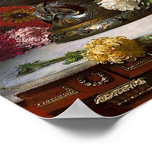 ヴィンテージレディーインピンク薄紫ドレス&レッドローズ ポスター (角)