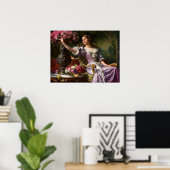 ヴィンテージレディーインピンク薄紫ドレス&レッドローズ ポスター (ホームオフィス)