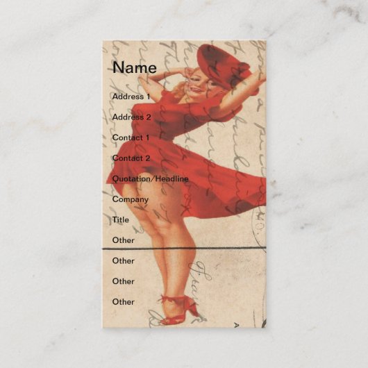 ヴィンテージレディーインレッドドレスデジタルアート 名刺 (正面)