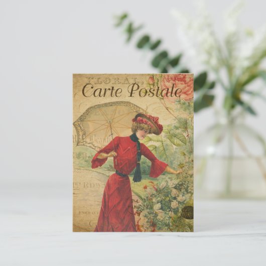 ヴィンテージレディーウーマンファッション傘フランスの付 ポストカード (スタンド正面)