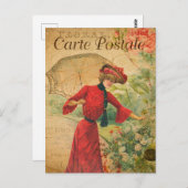 ヴィンテージレディーウーマンファッション傘フランスの付 ポストカード (正面/裏面)