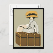 ヴィンテージレディーオントラベルトランク ポストカード (正面/裏面)