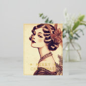 ヴィンテージレディークリスマステーマグリーティングレトロ写真 箔シーズンポストカード (立ち正面)