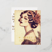 ヴィンテージレディークリスマステーマグリーティングレトロ写真 箔シーズンポストカード (正面/裏面)