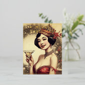 ヴィンテージレディークリスマステーマグリーティングレトロ写真 箔シーズンポストカード (立ち正面)