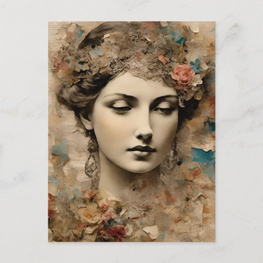 ヴィンテージレディーコラージュ葉書 ポストカード (正面)