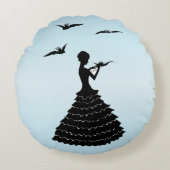 ヴィンテージレディーシルエットラブレターハト ラウンドクッション (正面)