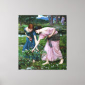 ヴィンテージレディースがピンクのバラの花を摘む キャンバスプリント (正面)