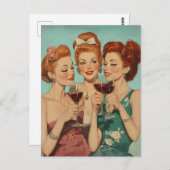 ヴィンテージレディースとワイン ポストカード (正面/裏面)