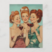 ヴィンテージレディースとワイン ポストカード (正面)