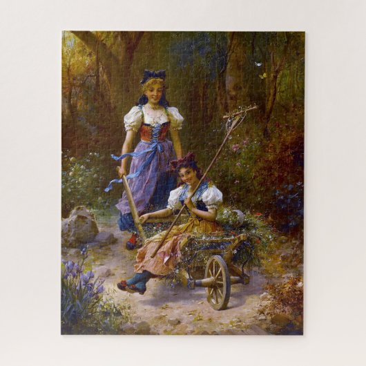 ヴィンテージレディースアンドホイールバロウの森 ジグソーパズル (縦)