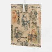 ヴィンテージレディースインザシティペンシルスケッチ ガラスオーナメント (正面左)